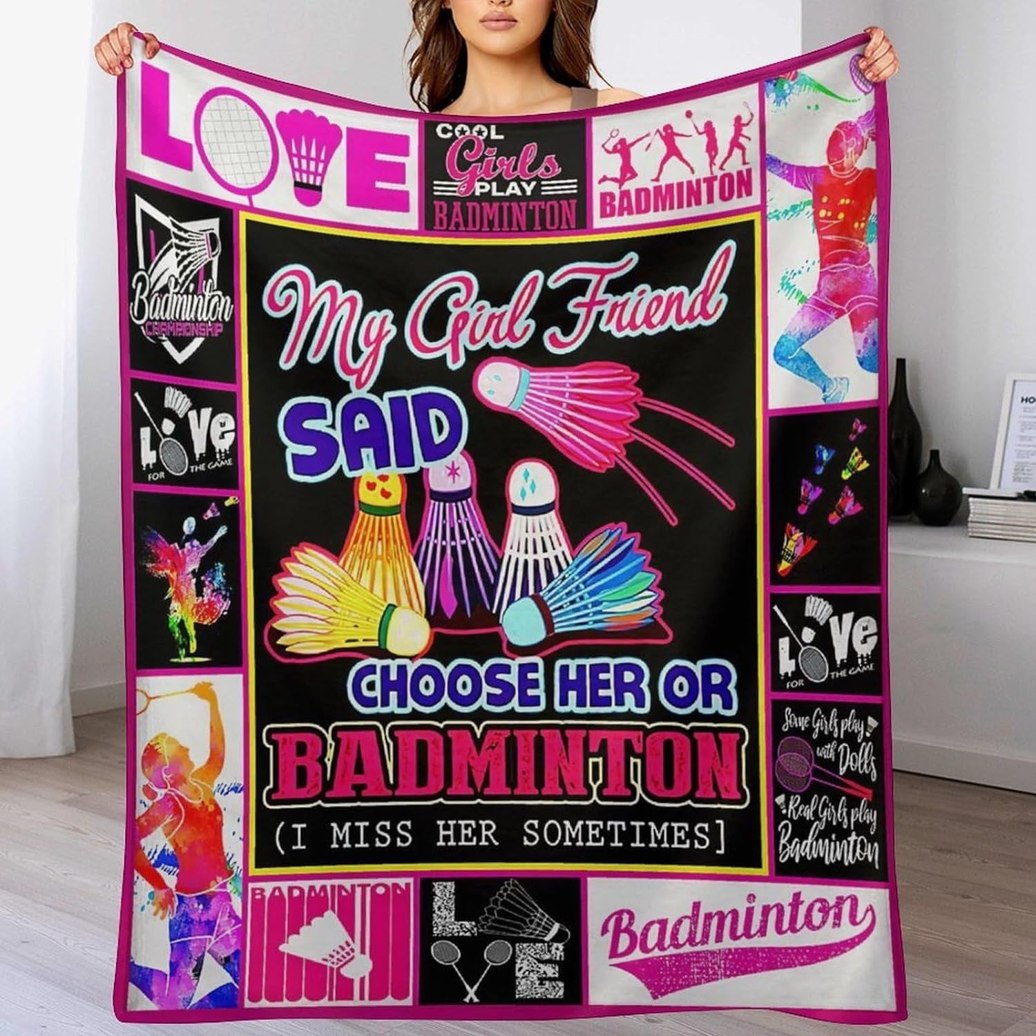 Pink Badminton Blanket Badminton Gifts for Girlfriend Boyfriend Badminton Throw Blanket BD0045 Iconictees x Halloween Collection From Snorider
