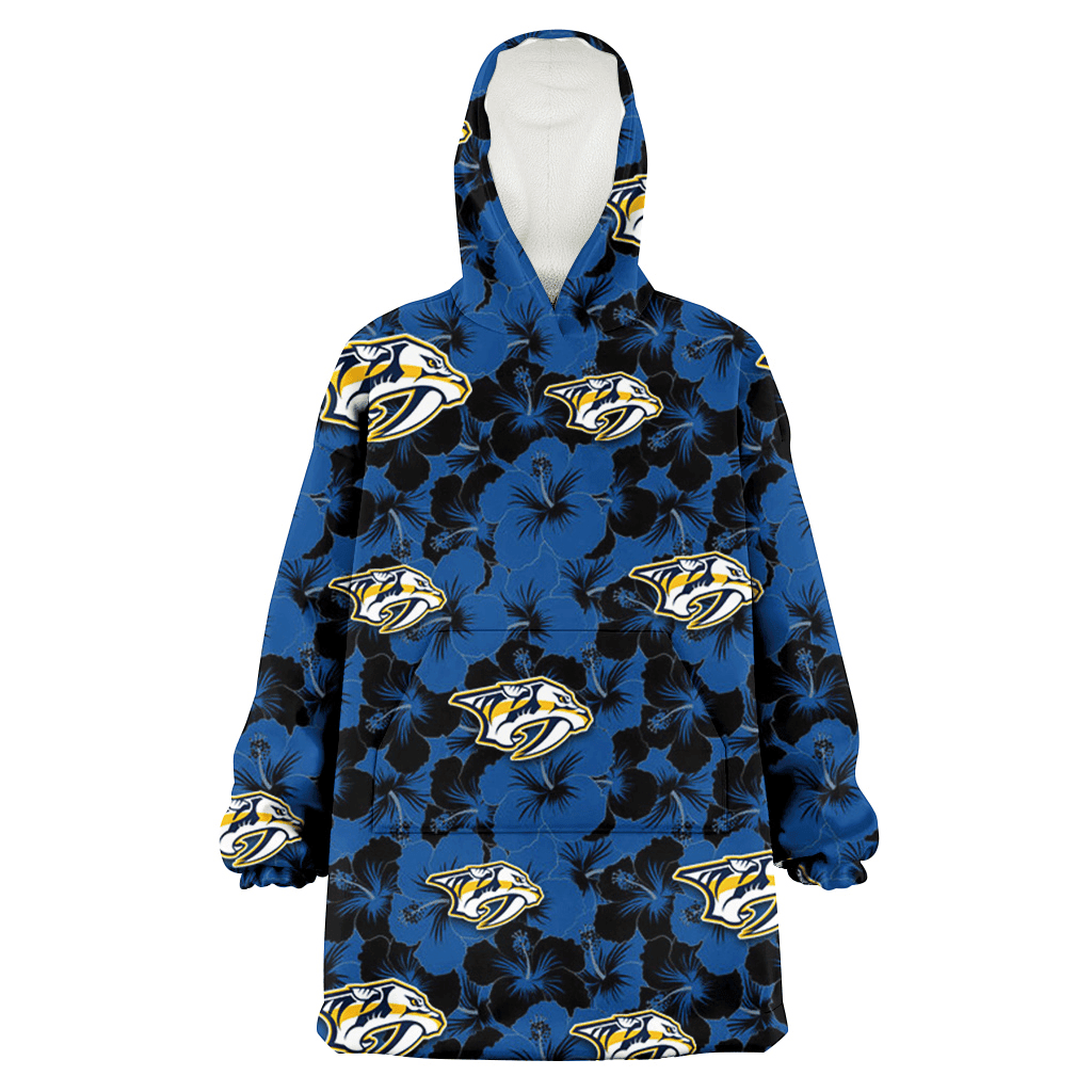 Nashville Predators Black Dark Blue Hibiscus Black Background 3D Printed Hoodie Blanket Snug Hoodie