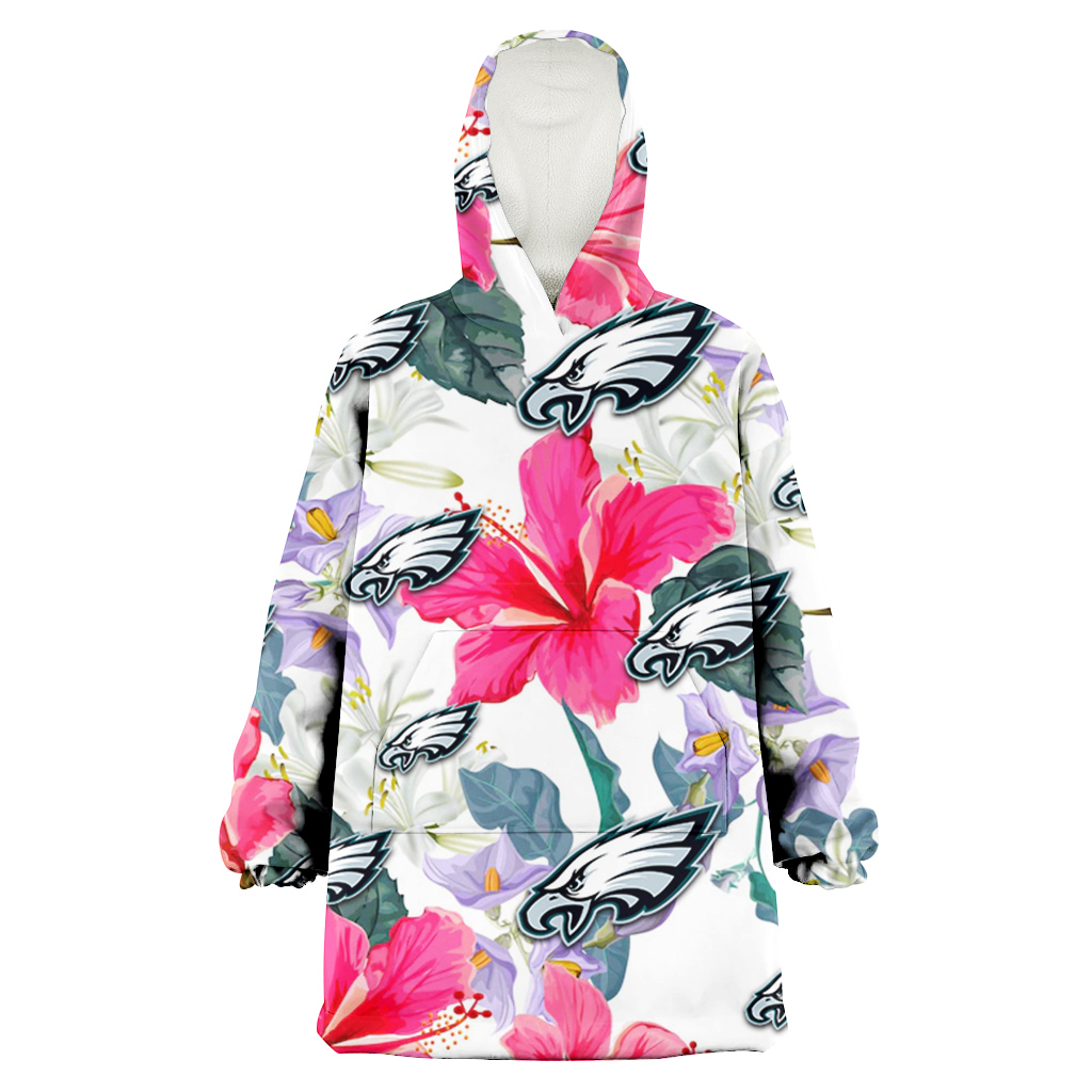 Philadelphia Eagles Pink Hibiscus White Orchid White Background 3D Printed Hoodie Blanket Snug Hoodie