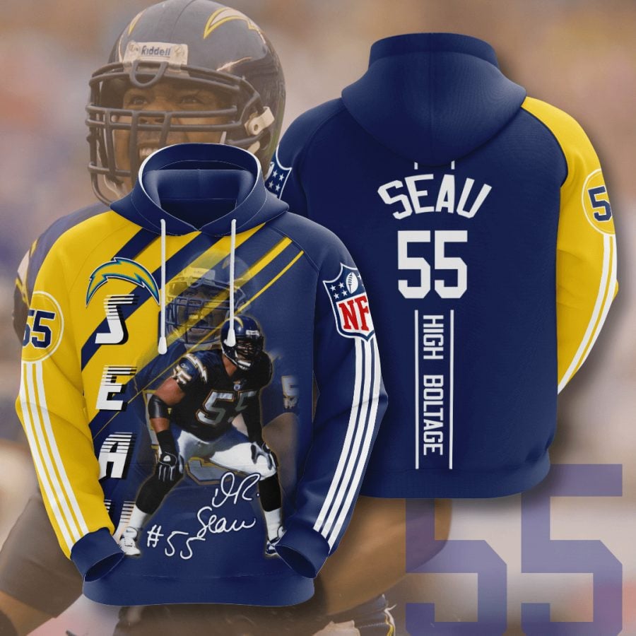 Sport-Team Los Angeles Chargers Junior Seau Navy Blue Gold Stripes Pullover Hoodie Aop Shirt