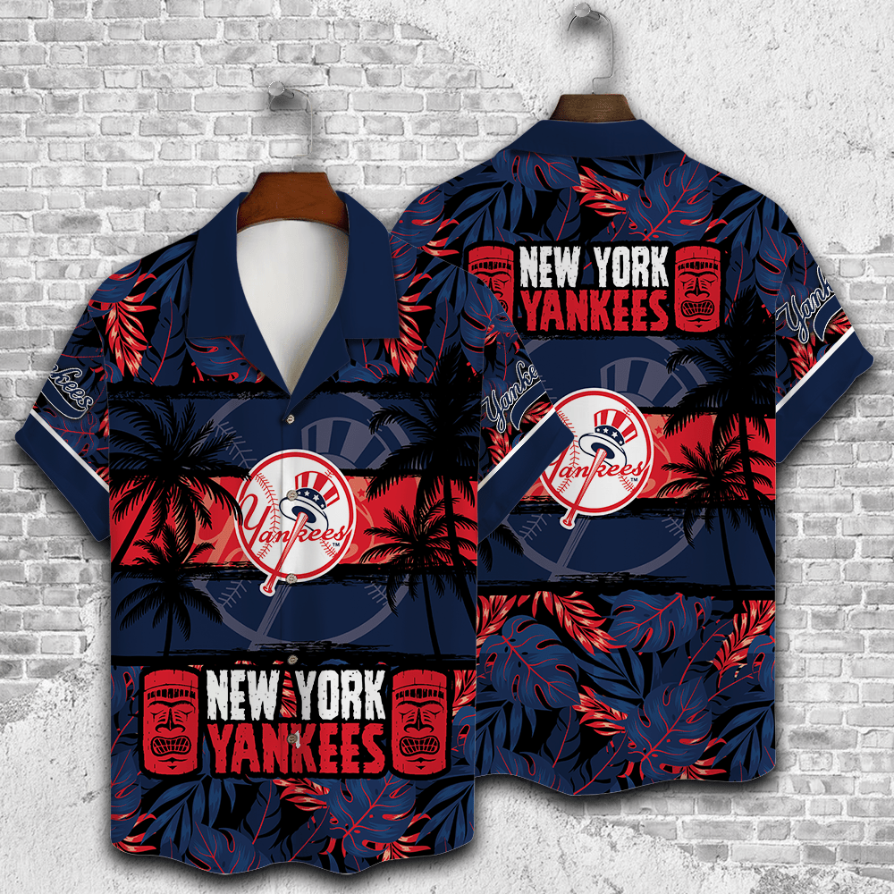 New York Yankees Hawaiian Shirt All Over Palm Trees Print