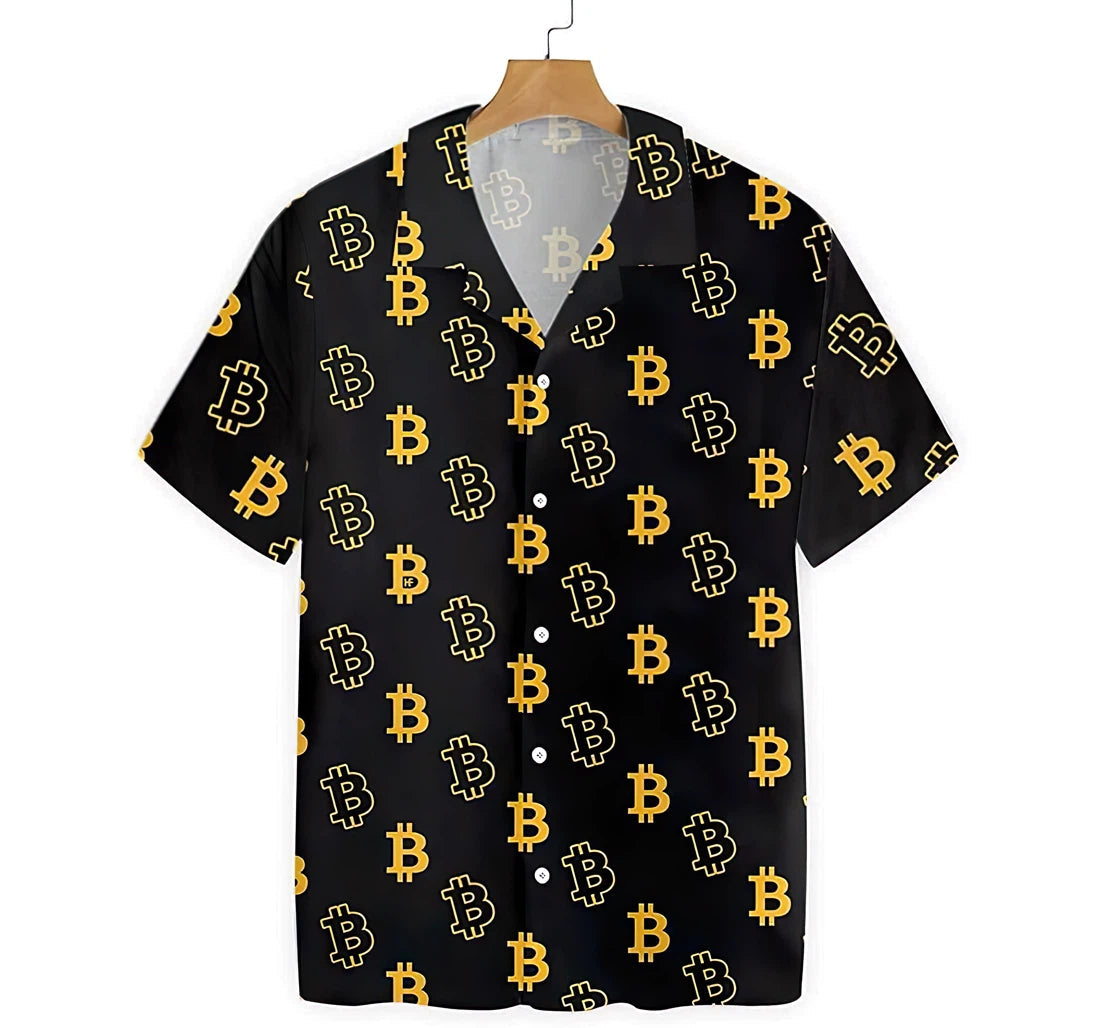 Seamless Bitcoin Summer Clothes Hawaiian Shirt, Button Up Aloha Shirt For Men, Women