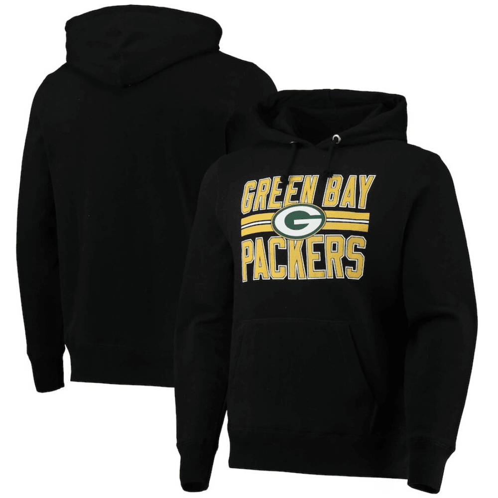 Green Bay Packers Stripe Headline Pullover Hoodie Black