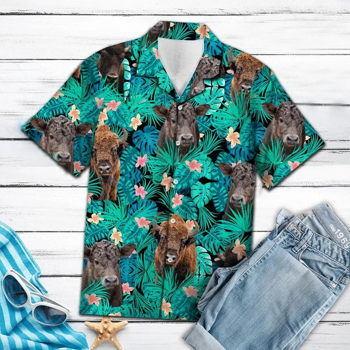 Bison Behind Tropical Flower Pattern Hawaiian Shirt, Gift For Cow Lovers