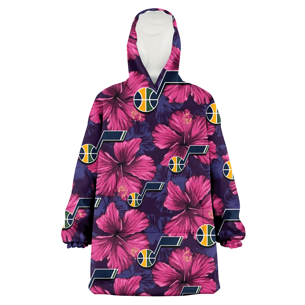 Utah Jazz Plum Vilolet Hibiscus Dark Navy Leaf Black 3D Printed Hoodie Blanket Snug Hoodie