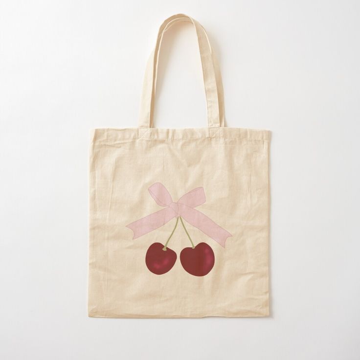 Cherries Knot Ribbon Aesthetic Dollette Coquette Pink Red Cotton Tote Bag, Best Tote Bags Ideas, Cute Tote Bags Ideas, Tote Bag Design Ideas, Girls Tote Bag, Best Canvas Tote Bags Ideas