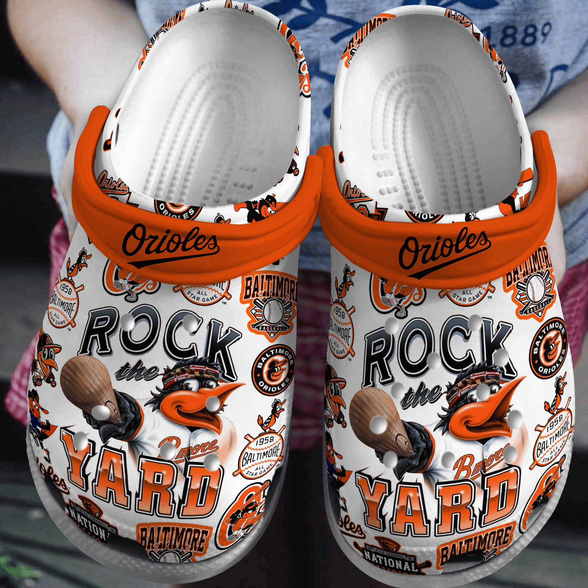 Baltimore Orioles Logo Baseball MLB Cheer Mascot White And Orange Crocss Classic Clogs Shoes Ver222