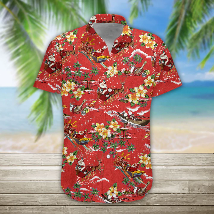 3D Christmas Santa Hawaii Shirt, Men’S Hawaiian Shirt Casual Button Down Shirts, Short Sleeve Hawaiian Shirts For Men