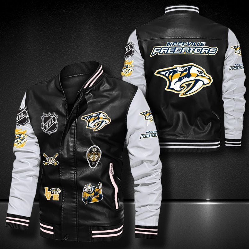 Nashville Predators Leather Varsity Jacket Bomber Coat