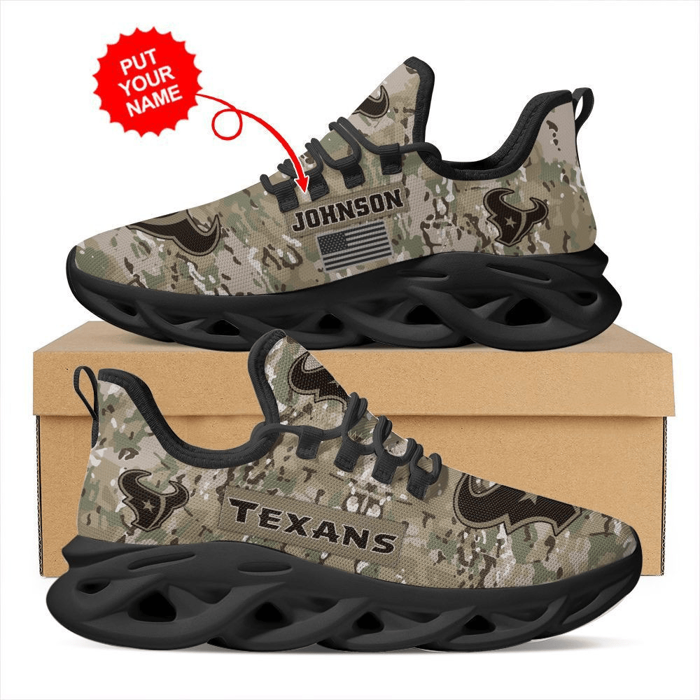 Houston Texans Us Army Military Rank Design Camouflage Custom Name Personalized Max Soul Sneakers Running Sports Shoes For Men Womenfootball Fans MS4480