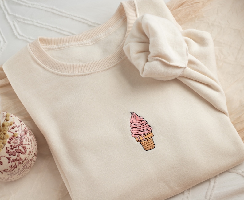 Embroidered Ice Cream Sweatshirt, Embroidered Ice Cream Crewneck, Summer Gift, Cute Summer Sweatshirt