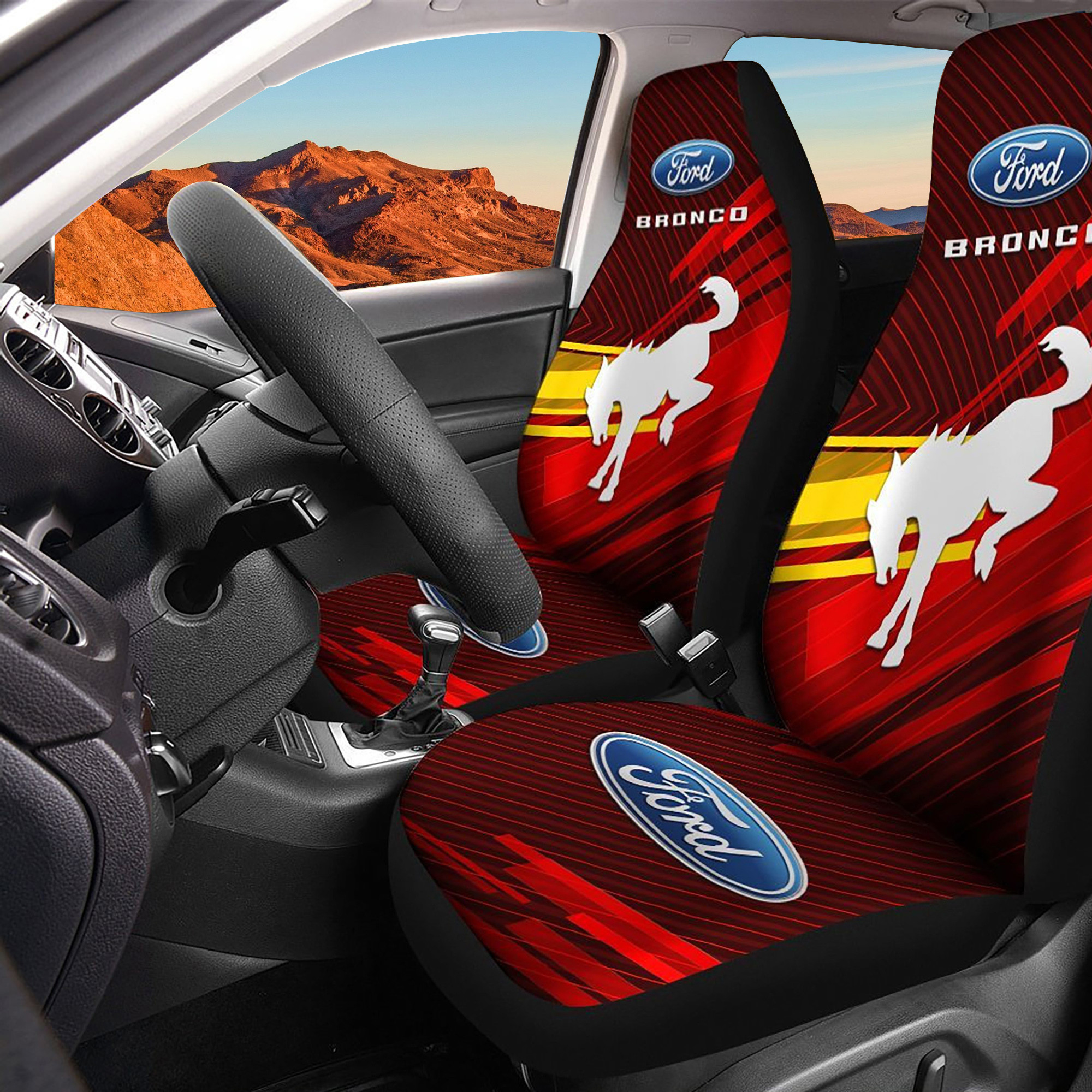 Ford Bronco Logo Car Seat Cover Set (Red) CSC6247