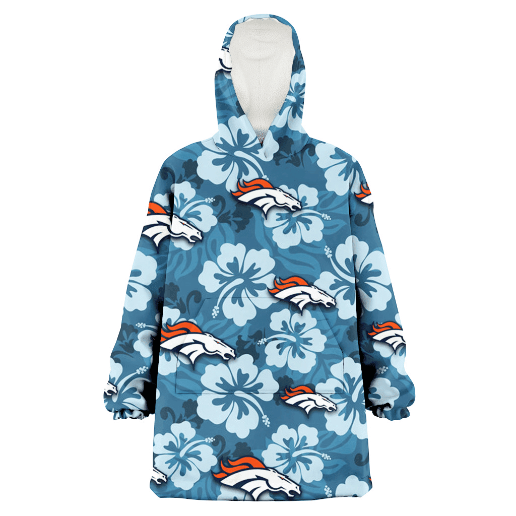 Denver Broncos Light Blue Hibiscus Blue Background 3D Printed Hoodie Blanket Snug Hoodie