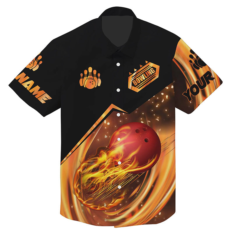 Hawaiian Bowling Shirts Custom Name Flame Bowling Shirt, Personalized Bowling Team Shirts