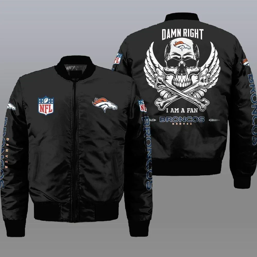 Denver Broncos Wings Skull Pattern Bomber Jacket Black