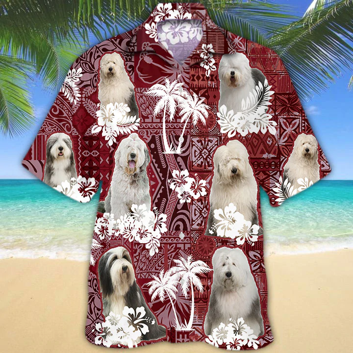 Old English Sheepdog Hawaiian Shirt, Gift For Dog Lover Shirts, Men’S Hawaiian Shirt, Summer Hawaiian Aloha Shirt