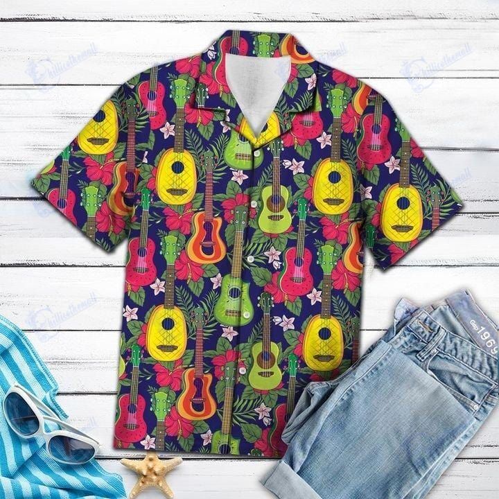 Tribal Ukulele Short Sleeves Aloha Shirt