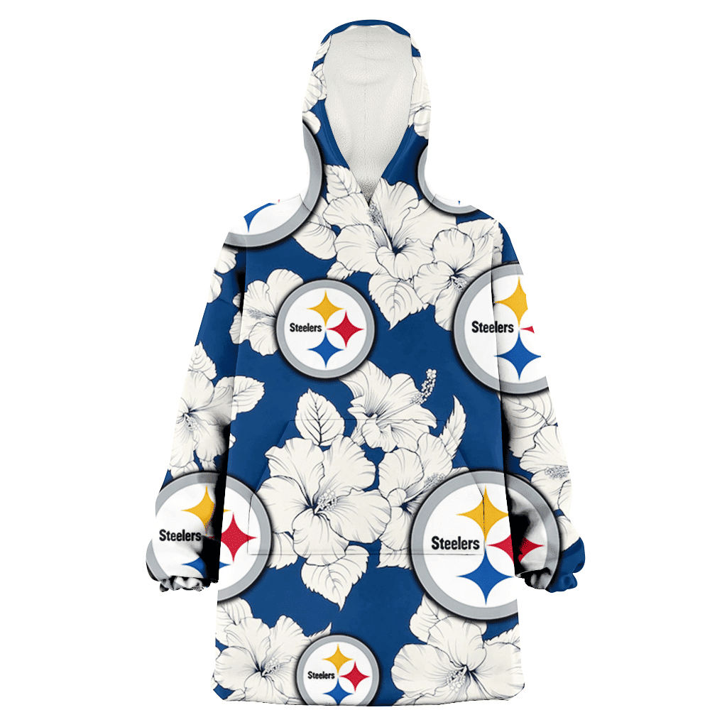 Pittsburgh Steelers White Big Hibiscus Blue Background 3D Printed Hoodie Blanket Snug Hoodie