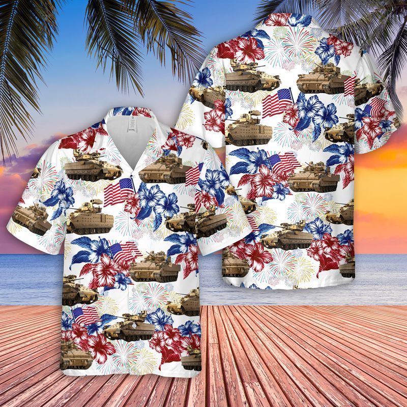 M2 Bradley Fighting Vehicle 4Th Of July Hawaiian Shirt, Patriotic Hawaiian Shirt For Men