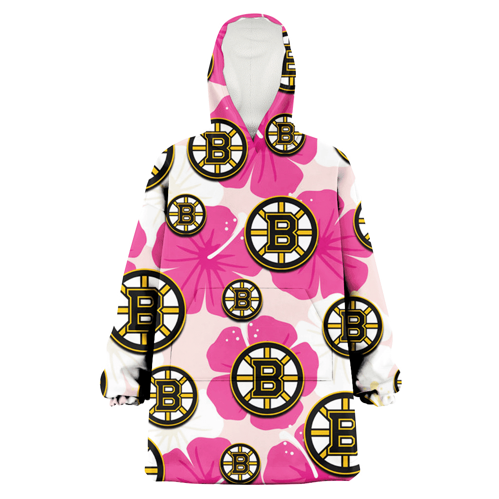 Boston Bruins Pink White Hibiscus Misty Rose Background 3D Printed Hoodie Blanket Snug Hoodie