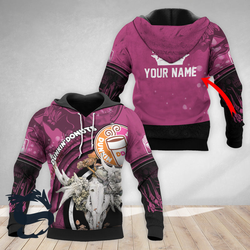 Personalized Dunkin Donut Deer Skull With Mushrooms Hoodie & Zip Hoodie