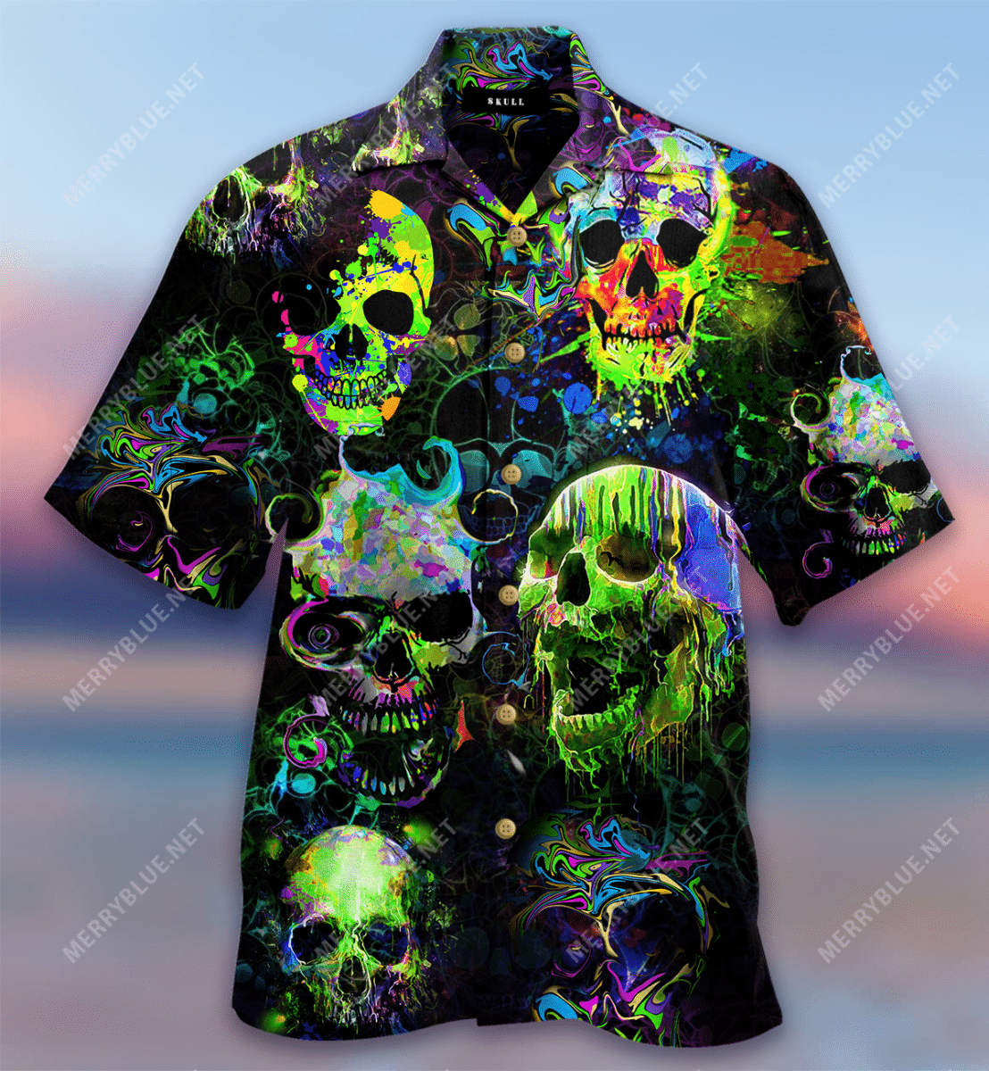 Green Color Splash Skulls Hawaiian S &hellip;