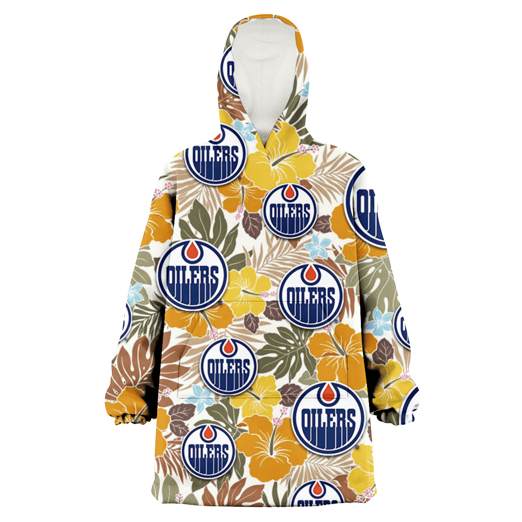 Edmonton Oilers Brown Yellow Hibiscus White Background 3D Printed Hoodie Blanket Snug Hoodie