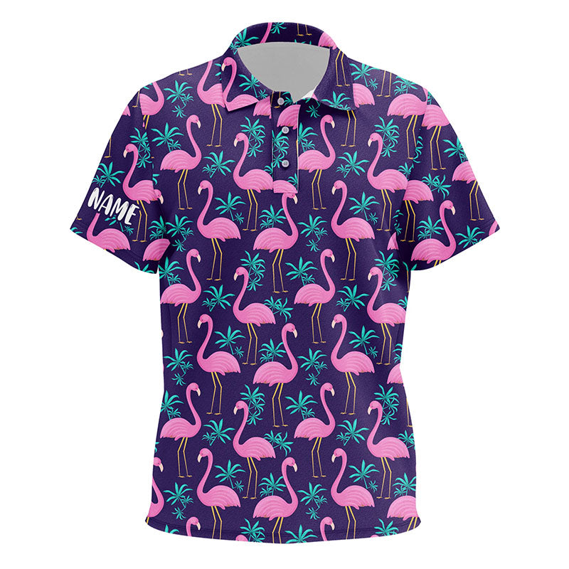 Kid Golf Polo Shirts Pink Flamingos And Tropical Leaves Pattern Custom Team Flamingo Golf Polo Shirts Nqs7909 Trendy Fashion