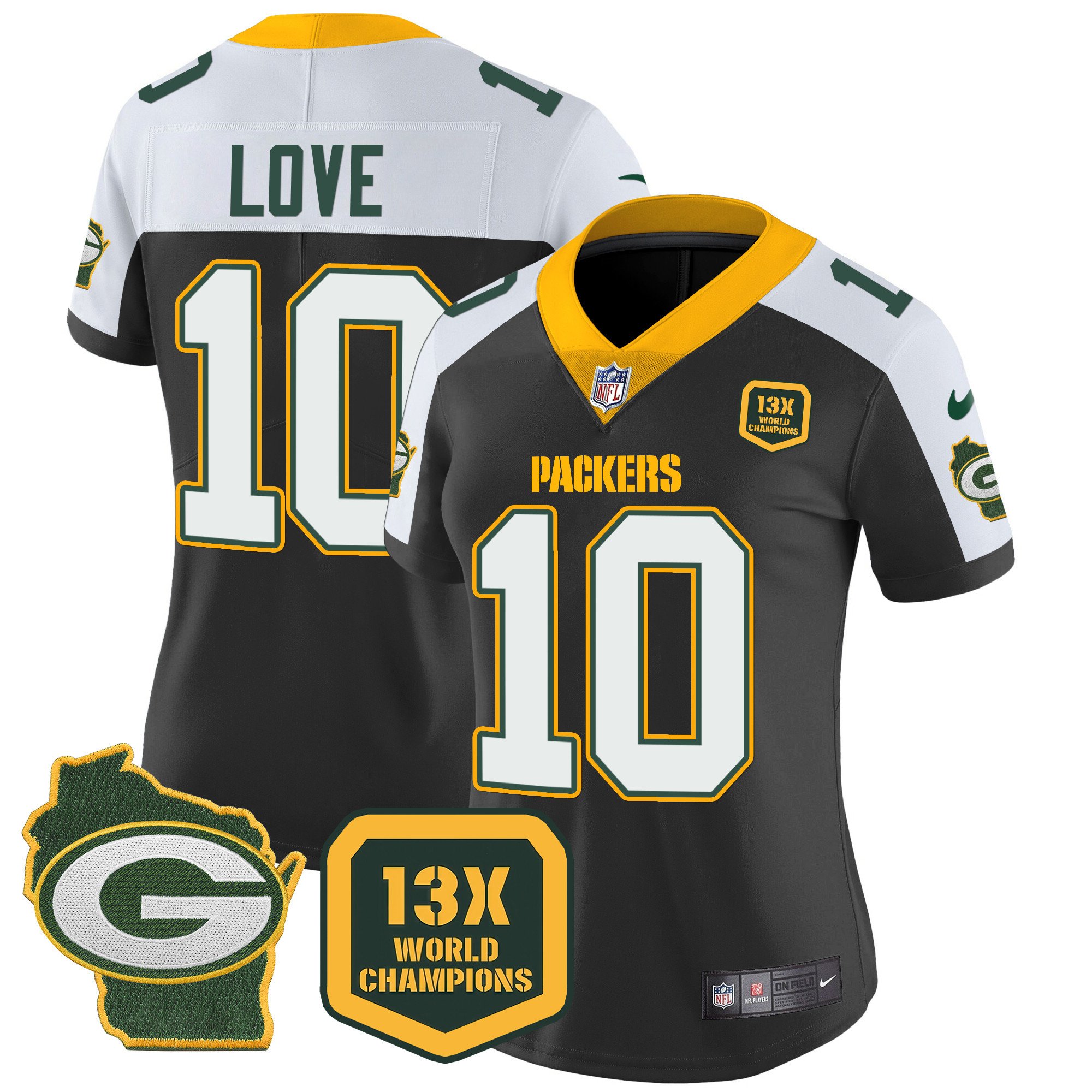 Women’S Packers 13 Time World Champions & Home Patch Vapor Jersey – All Stitched