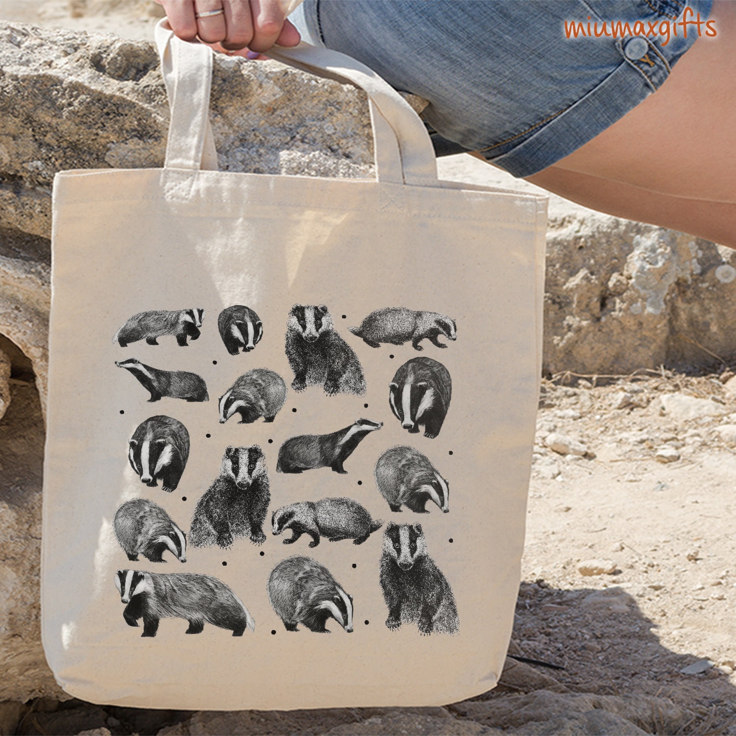 Badger Tote Bag, Badger Bag, Badger Tote , Hand Drawn Badger Design By Miumaxgift, Wildlife Natural Cotton Tote Bag, Eco-Friendly Tote Bag