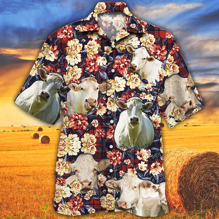 Cow Hawaiian Shirt, Charolais Hawaiian Shirt, Summer Hawaiian Shirt, Animal Shirt