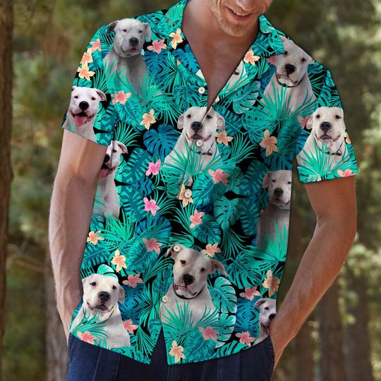 Hawaii Shirt – Dog Argentino Tropical Hawaiian Shirt Men, Short Sleeve Hawaiian Aloha Shirt