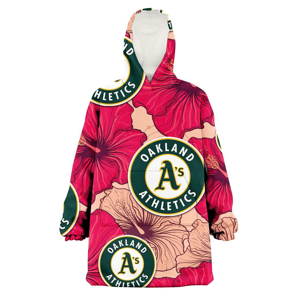 Oakland Athletics Red Beige Hibiscus Beige Background 3D Printed Hoodie Blanket Snug Hoodie