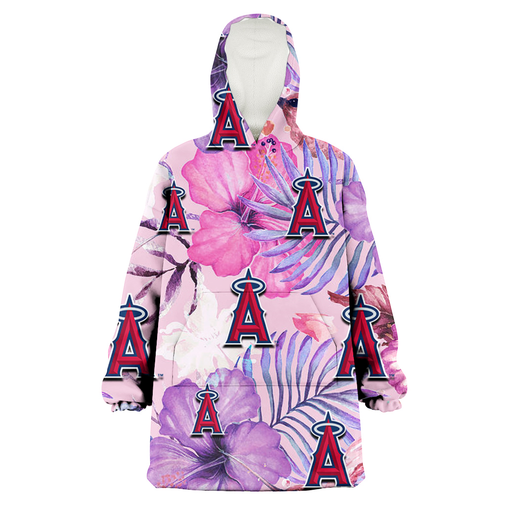 Los Angeles Angels White Purple Hibiscus Pink Hummingbird Pink Background 3D Printed Hoodie Blanket Snug Hoodie