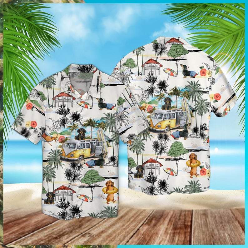 Dachshund Beach Retro Aloha Hawaiian Shirt For Men, Women