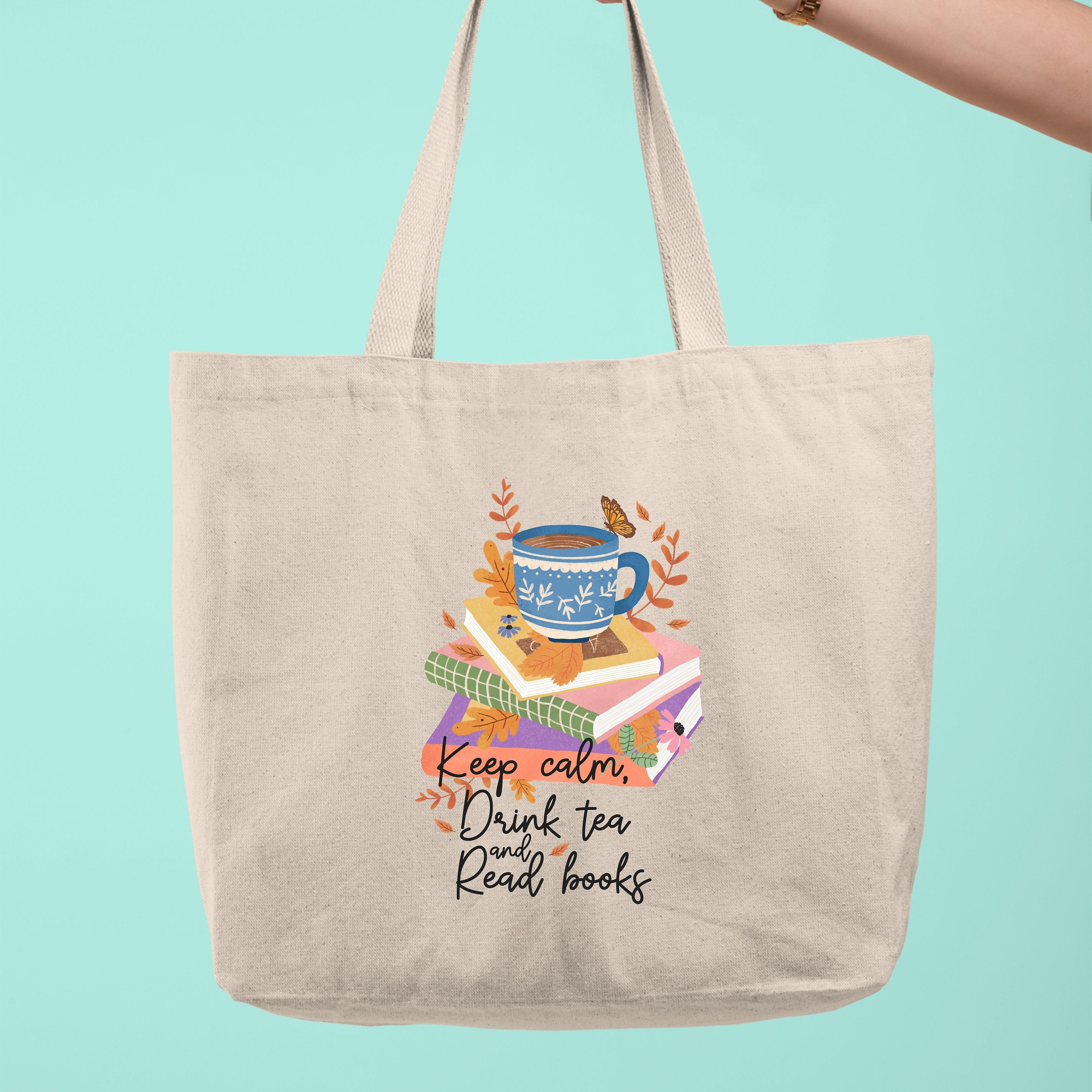 Keep Calm Drink Tea And Read Books Tote Bag, Tea Lovers Tote Bag, Unique Gifts for Book Lovers, Teacher Tote Bag, School Bag, Shoulder Bag