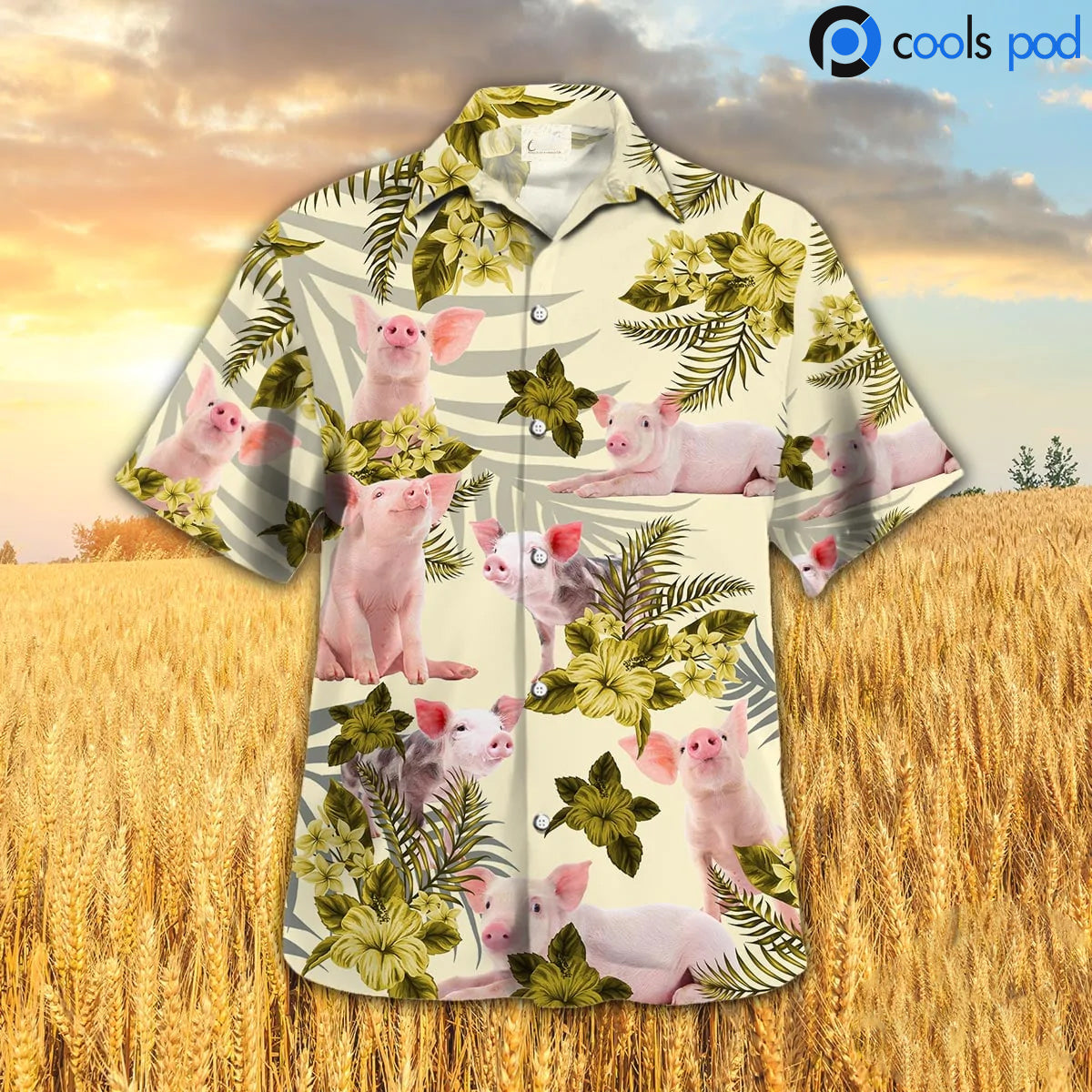 Pig Hibiscus Pattern Hawaiian Shirt, Cute Pig Hawaiian Shirt, Coolspod Farm Hawaii Shirts