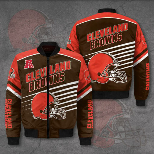 Cleveland Browns Logo 3D Pattern Bomber Jacket Brown And Red