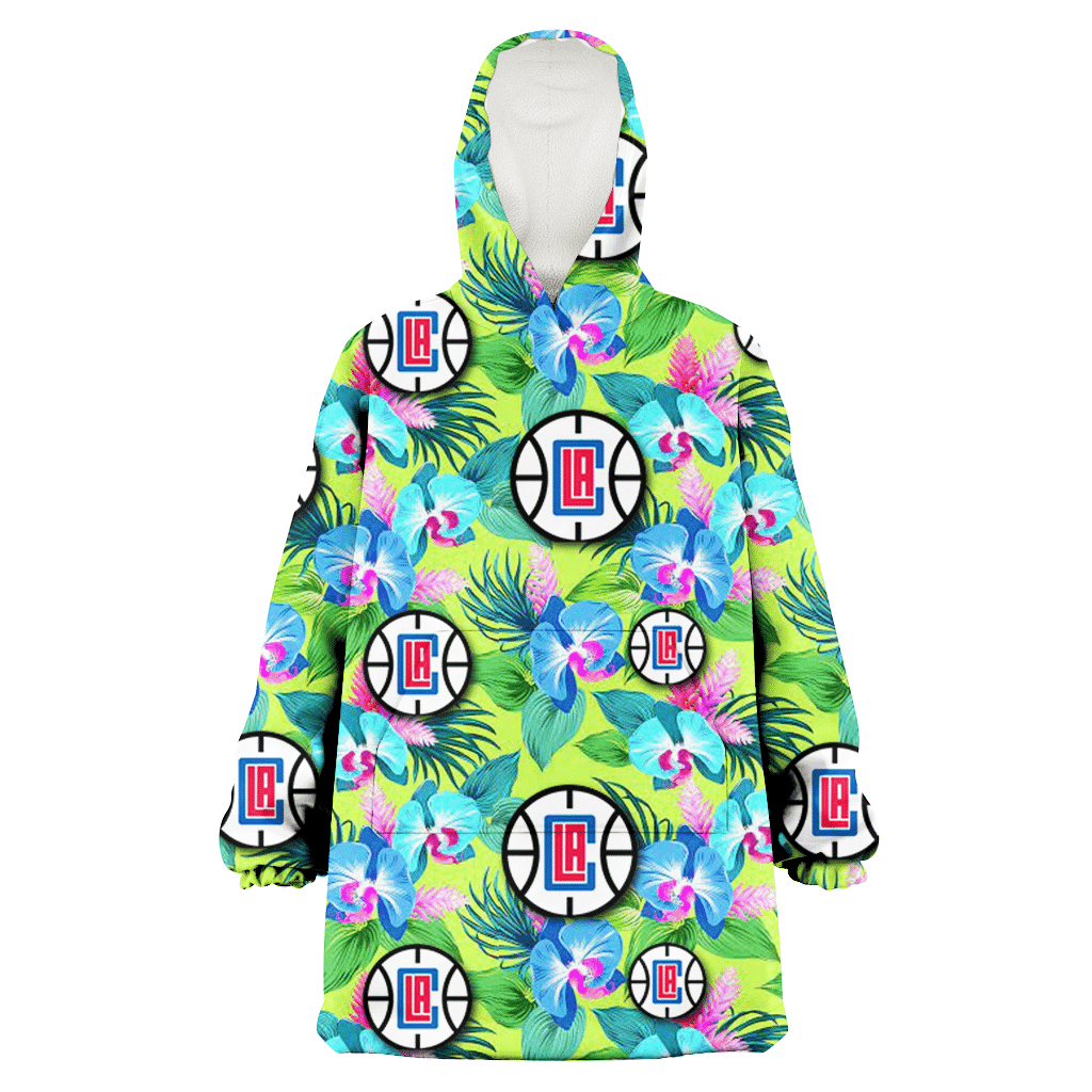 Los Angeles Clippers Blue Orchid Green Pink Leaf Green Background 3D Printed Hoodie Blanket Snug Hoodie