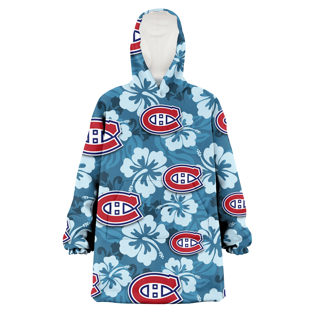 Montreal Canadiens Light Blue Hibiscus Blue Background 3D Printed Hoodie Blanket Snug Hoodie