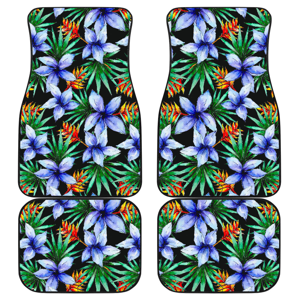 Blue Hawaiian Wildflowers Pattern Print Front And Back Car Floor Mats, Front Car Mat