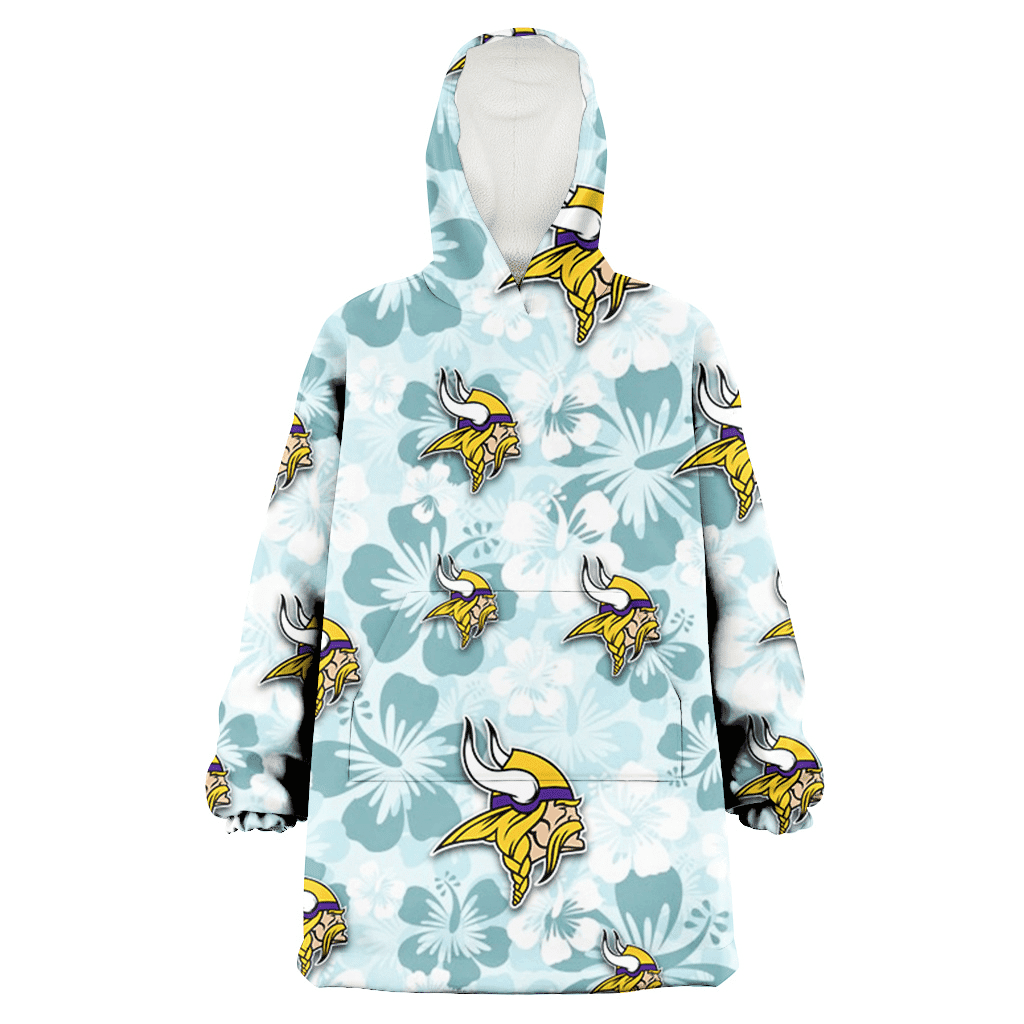 Minnesota Vikings Pale Turquoise Hibiscus Light Cyan Background 3D Printed Hoodie Blanket Snug Hoodie