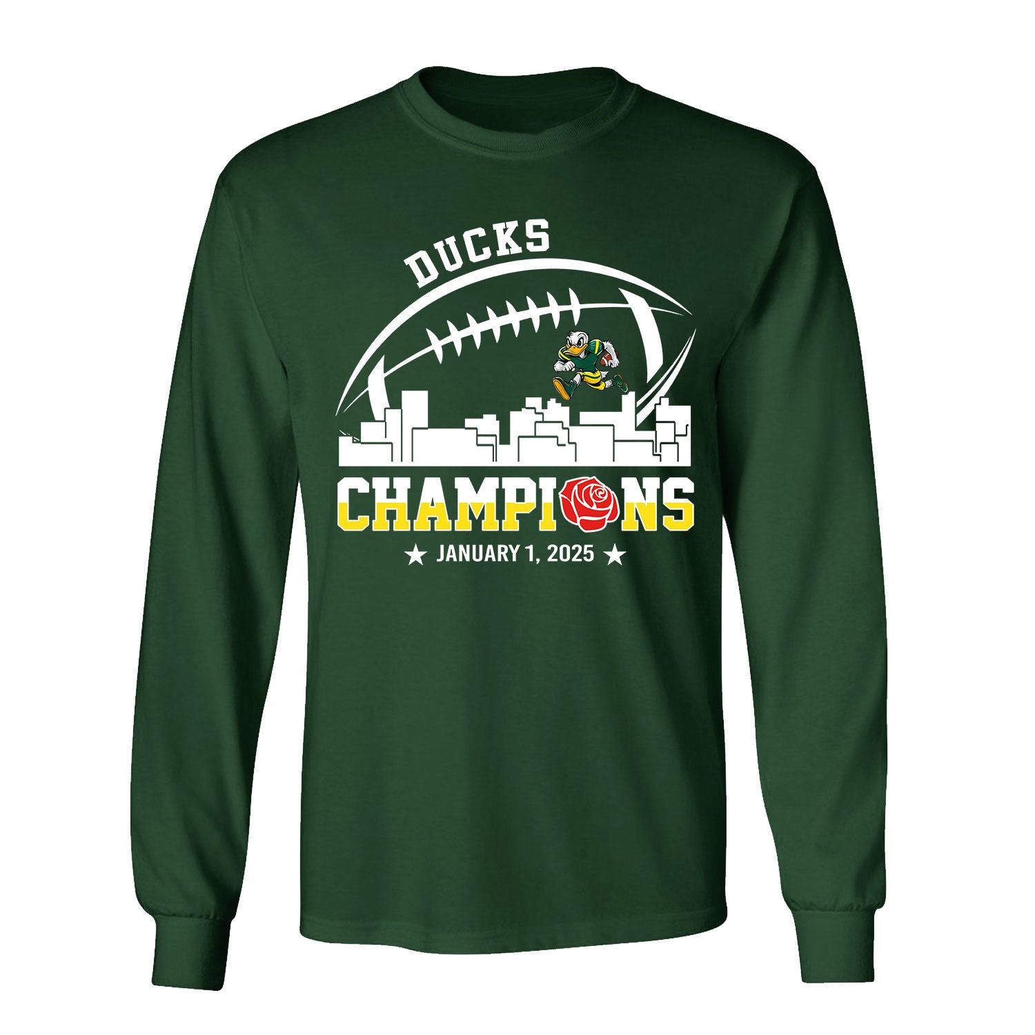 2025 Rose Champions Skyline Long Sleeve Shirt, Ducks Football 2025 Rose Champions Long Sleeve Shirts For Ducks Football Fans Shirtstore24H