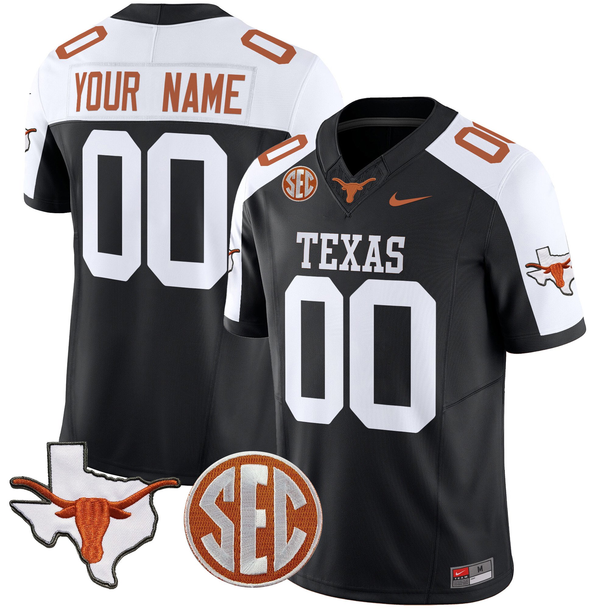 Texas Longhorns State Map & Sec Patch Vapor Limited Custom Jersey V4 – All Stitched