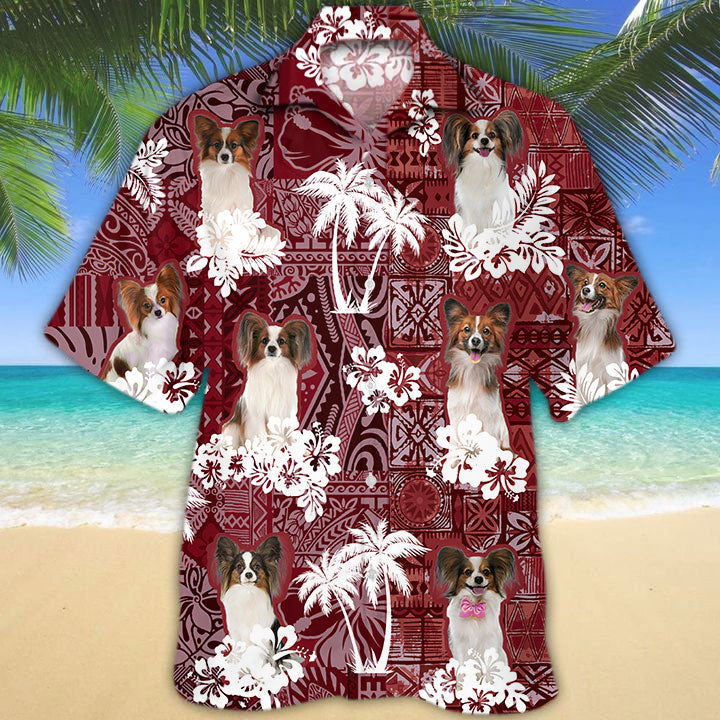 Papillon Hawaiian Shirt, Red Hawaiian Shirt For Dog Lovers