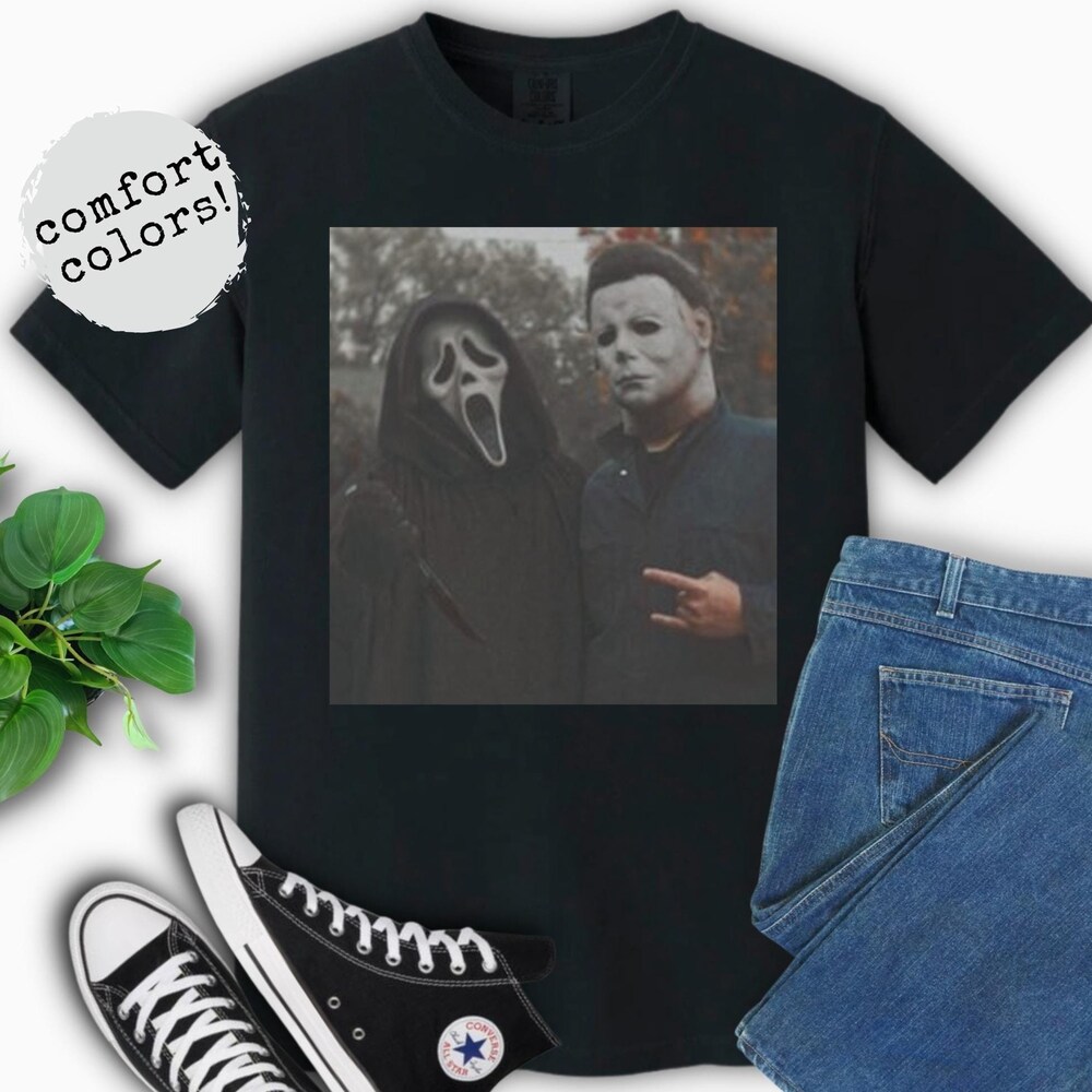 Michael Myers And Ghost Shirt Halloween Scary Movie T-Shirt Slasher Movie Birthday Gift 70S 80S 90S Vintage Horror Tee Thriller Movie Crafted For Individuality Amarkshirts