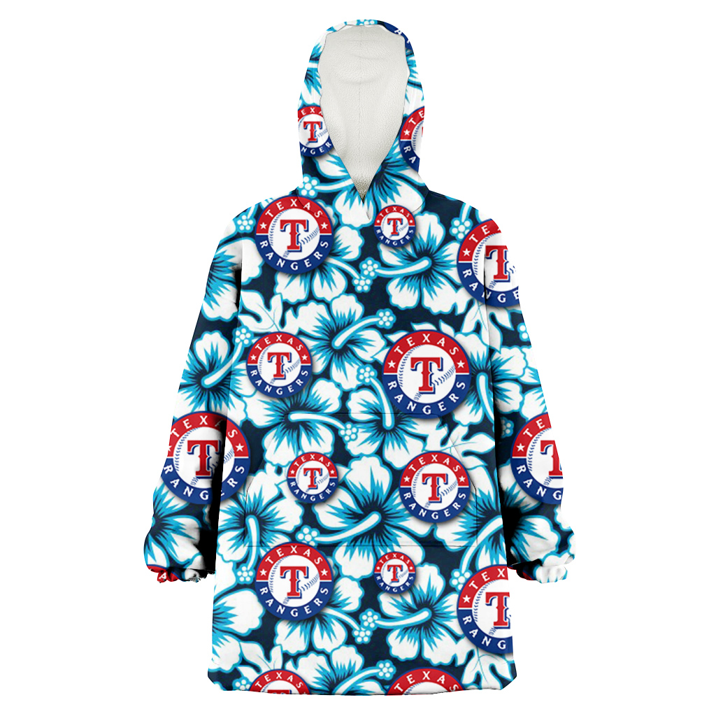 Texas Rangers Blue Line White Hibiscus Black Background 3D Printed Hoodie Blanket Snug Hoodie