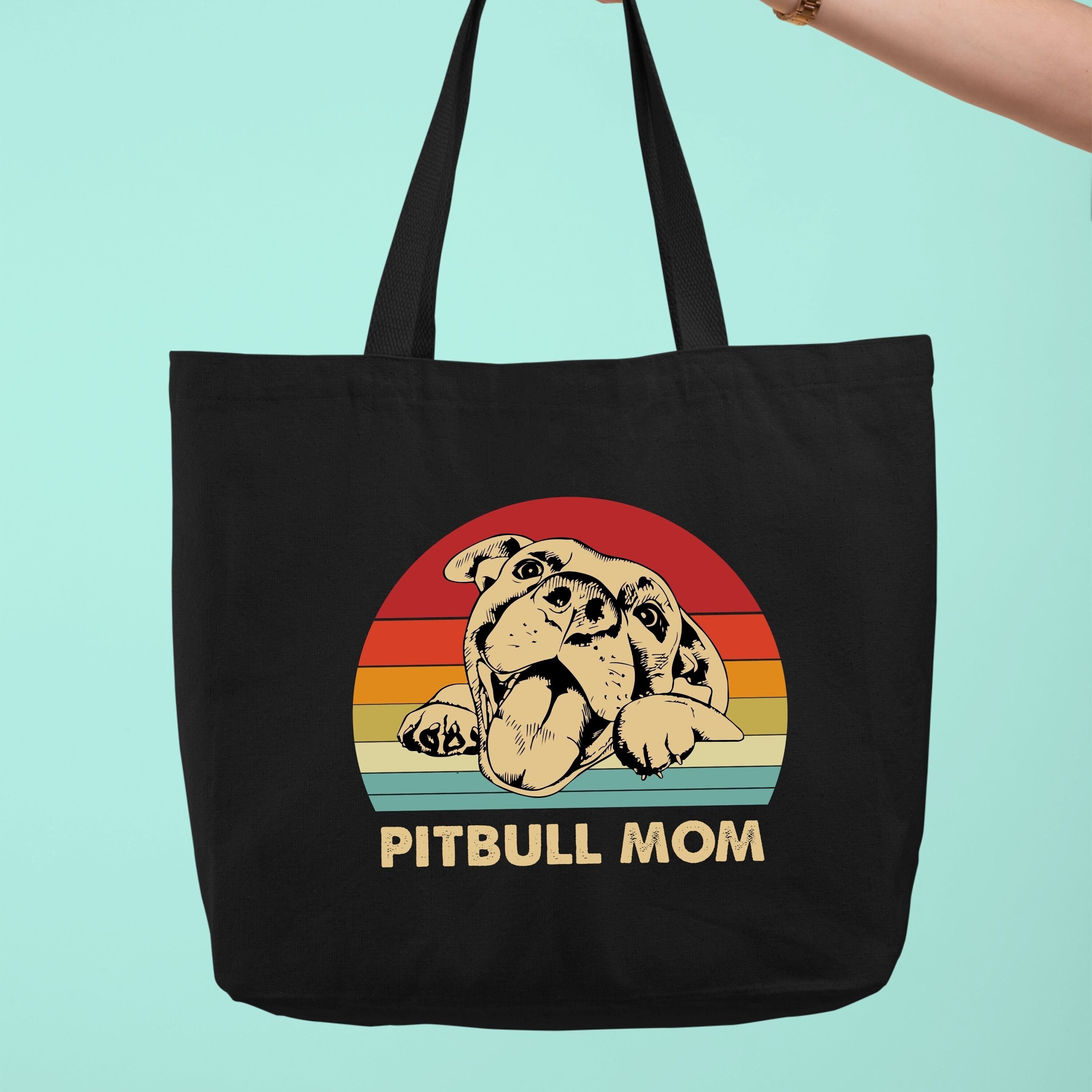 Pitbull Mom Tote Bag, Pitbull Tote Bag, Retro Dog Tote Bag, Animal Lovers, Dog Mom, Unique Holiday Gift, Pet Owner Tote Bag, Canvas Tote Bag