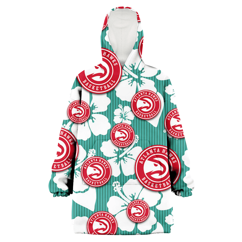 Atlanta Hawks White Hibiscus Turquoise Stripe Background 3D Printed Hoodie Blanket Snug Hoodie