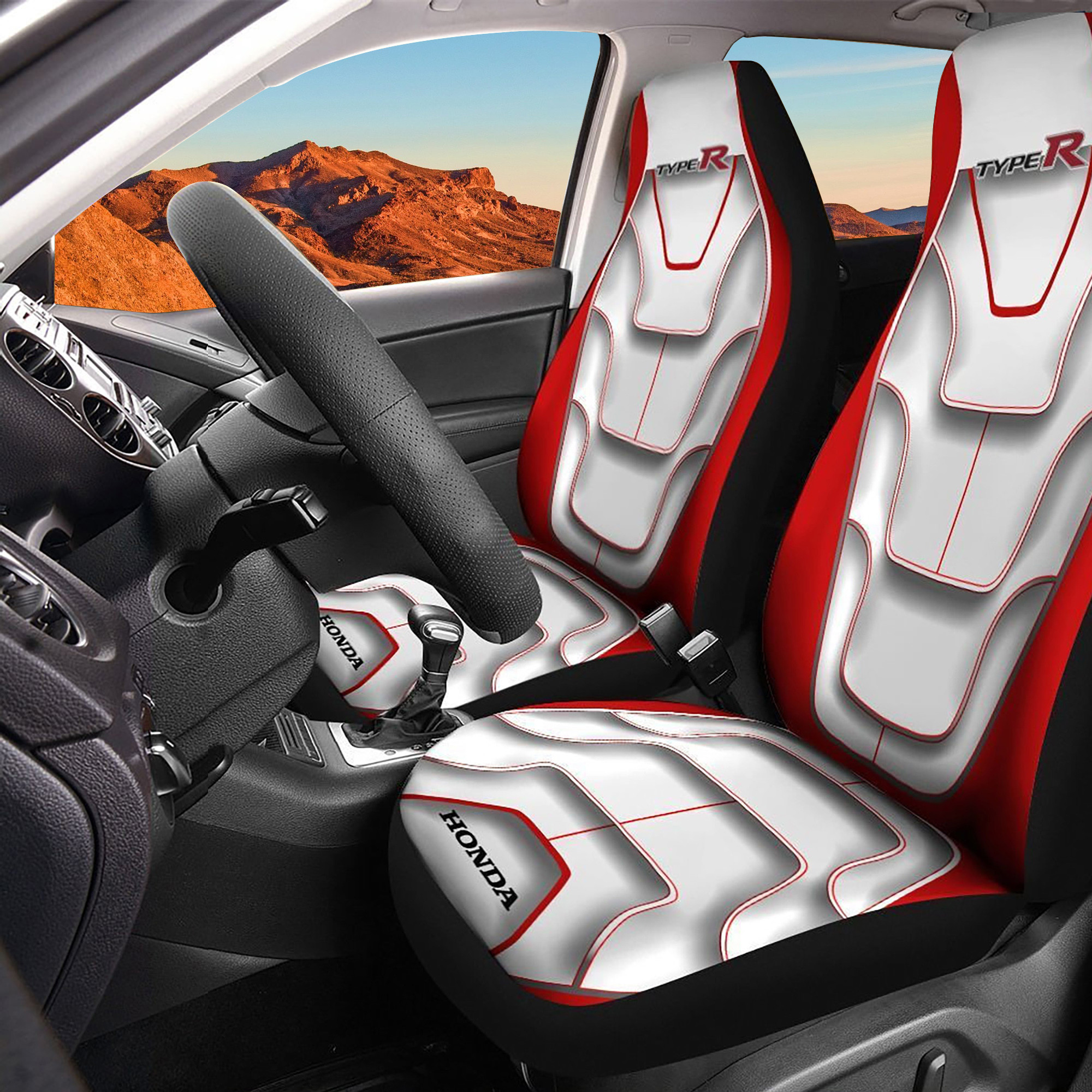 Honda Civic Type R Logo Car Seat Cover Set (White And Red) CSC9241